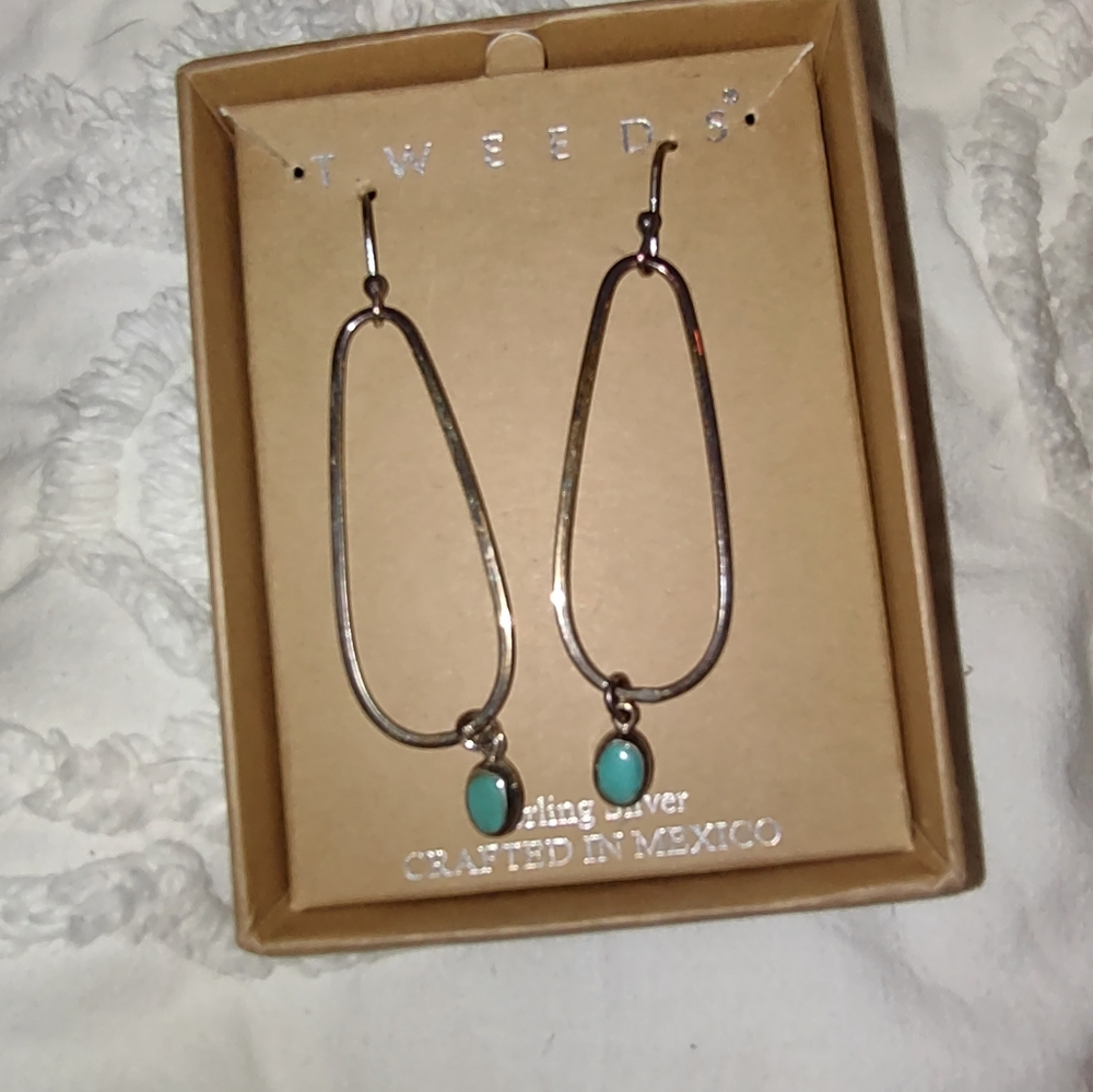 Beautiful Statement SS Oval Turquoise Earrings